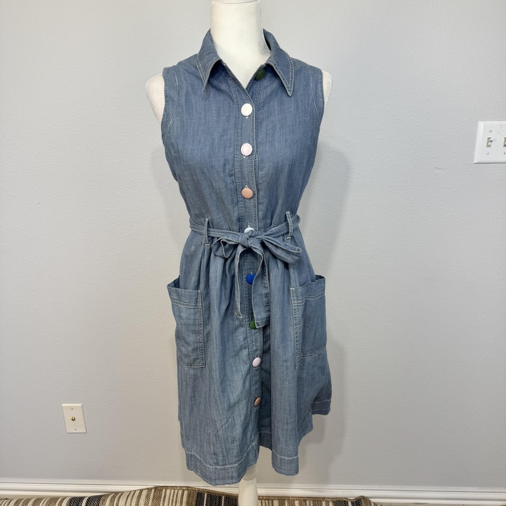 Maeve Anthropologie Elemental Shirt Dress Women's 2 Blue Chambray Sleeveless